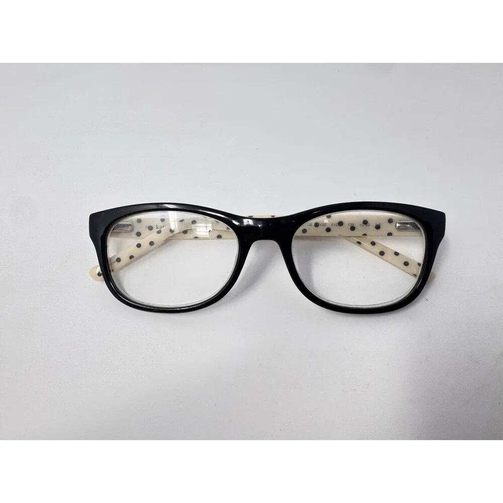 Kate Spade Tattie BY20 Eyeglass Frames Only 51-17-135 Black Cream Polka Dot Case